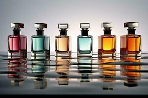 parfum fles of whisky fles in elegant stijl Aan een mockup stijl achtergrond foto