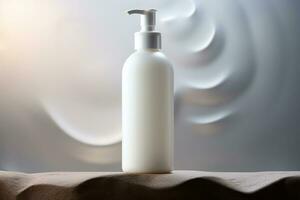 mockup van elegant lotion pomp fles Aan de minimalistische studio achtergrond foto