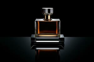 parfum fles of whisky fles in elegant stijl Aan een mockup stijl achtergrond foto