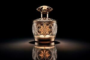 parfum fles of whisky fles in elegant stijl Aan een mockup stijl achtergrond foto