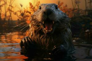 hardwerkend bever rivier- dier wild. genereren ai foto