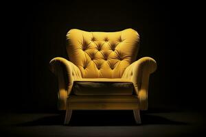 modern geel fluweel sofa Aan zwart achtergrond. foto