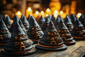 spookachtig halloween desserts - heks hoed snoepgoed - generatief ai foto