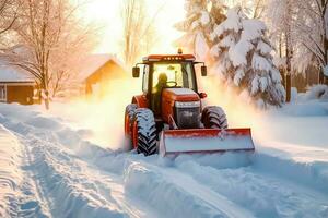 winter weg schoonmaken met zwaar machinerie - generatief ai foto