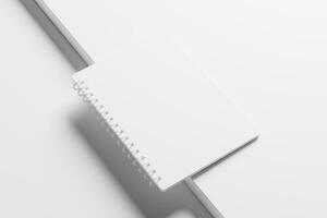 a4 a5 afgeronde hoek spiraal notitieboekje 3d renderen wit blanco mockup foto