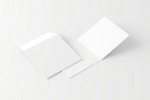 plein gevouwen uitnodiging kaart met envelop wit blanco 3d renderen mockup foto