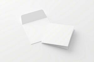 plein gevouwen uitnodiging kaart met envelop wit blanco 3d renderen mockup foto