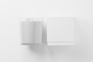 kaars glas met doos verpakking 3d renderen wit blanco mockup foto