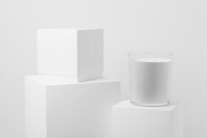 kaars glas met doos verpakking 3d renderen wit blanco mockup foto