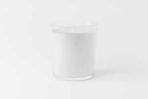 kaars glas met doos verpakking 3d renderen wit blanco mockup foto