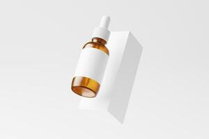 amber glas druppelaar fles 3d renderen wit blanco mockup foto