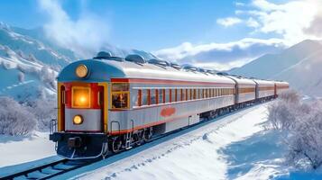 polair uitdrukken trein temidden van winter wonderland - generatief ai foto