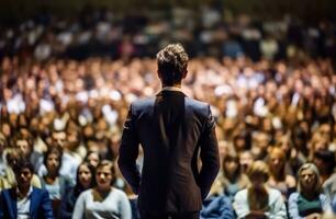 bedrijf presentatie naar een verloofd publiek - generatief ai foto