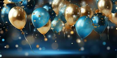 ai gegenereerd. ai generatief. lucht ballonnen in de achtergrond decoratie bespotten omhoog. verjaardag partij viering sjabloon. grafisch kunst foto