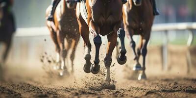 ai gegenereerd. ai generatief. joris ras wedstrijd gammel actie. visie van bodem Aan paard poten hoef. grafisch kunst foto