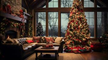 prachtig versierd Kerstmis boom ai generatief foto