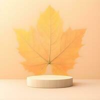 houten podium Product mockup met herfst tafereel ai gegenereerd foto