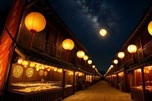 nacht tafereel Chinese midden herfst festival met lantaarn ai gegenereerd foto