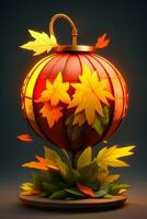 een lantaarn en herfst bladeren ai gegenereerd foto