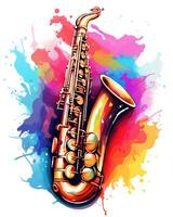 waterverf saxofoon illustratie kleurrijk vector wit achtergrond foto