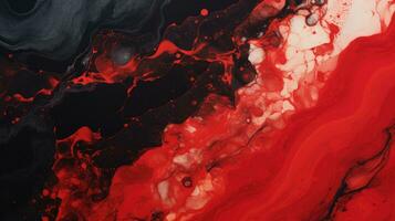 abstract marmeren acryl verven in rood en zwart geschilderd in golven, textuur.. ai-gegenereerd foto