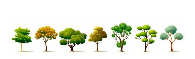 reeks van divers bomen Aan wit - ai gegenereerd beeld foto