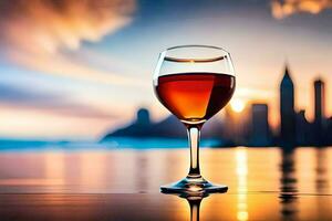 glas van wijn Aan de strand. ai-gegenereerd foto