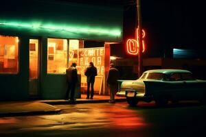 emotioneel gevolg neon retro stijl fotograaf van mensen ai generatief foto