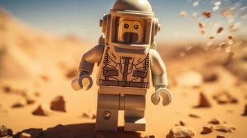 Lego karakter verkennen een episch Lego wereld ai generatief foto