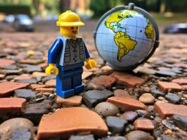 Lego karakter verkennen een episch Lego wereld ai generatief foto