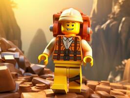 Lego karakter verkennen een episch Lego wereld ai generatief foto