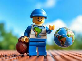 Lego karakter verkennen een episch Lego wereld ai generatief foto