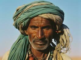 oud gekleurde foto van een Indisch Mens van de vroeg jaren 1900 ai generatief