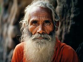 oud gekleurde foto van een Indisch Mens van de vroeg jaren 1900 ai generatief