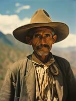 oud gekleurde foto van een Mexicaans Mens van de vroeg jaren 1900 ai generatief