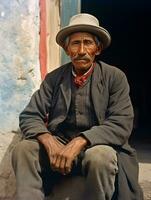 oud gekleurde foto van een Mexicaans Mens van de vroeg jaren 1900 ai generatief