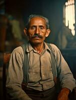 oud gekleurde foto van een Mexicaans Mens van de vroeg jaren 1900 ai generatief
