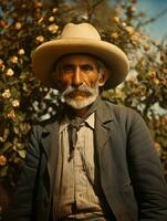 oud gekleurde foto van een Mexicaans Mens van de vroeg jaren 1900 ai generatief