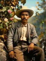 oud gekleurde foto van een Mexicaans Mens van de vroeg jaren 1900 ai generatief