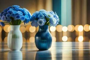 blauw bloemen in vaas. ai-gegenereerd foto
