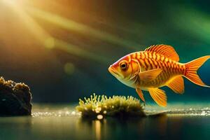 goudvis in de water met een zon schijnt. ai-gegenereerd foto