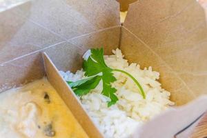 stroganoff met witte rijst en groene geur.
