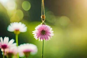 een roze bloem is hangende van een ketting. ai-gegenereerd foto