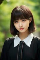 mooi Aziatisch school- meisje met delicaat gezicht ai generatief foto