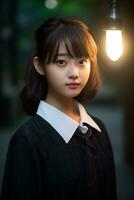 mooi Aziatisch school- meisje met delicaat gezicht ai generatief foto
