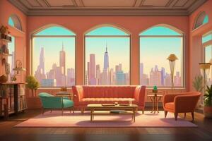 een beeld van een luxueus penthouse, met uitzicht een stad horizon. generatief ai foto