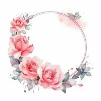 pastel roze waterverf rozen kader voor Valentijnsdag dag. zoet cirkel illustratie met kopiëren ruimte. generatief ai foto