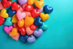 levendig kleurrijk hart vorm ballonnen vliegen. concept feest. generatief ai foto