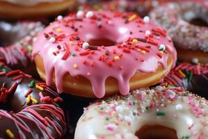 donuts met glimmertjes detailopname. ai gegenereerd foto