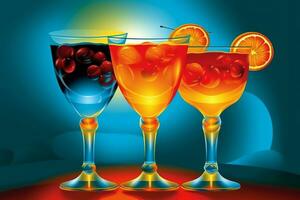 vector illustratie van kleurrijk cocktail Bij zonsondergang. generatief ai foto